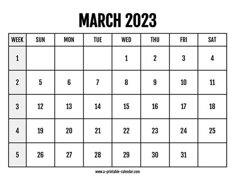 Calendar 2023 March A Printable Calendar
