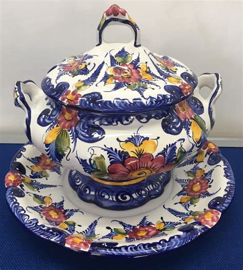 A Lovely Hand Painted Portuguese Soup Tureen With Matching Lid And Tray