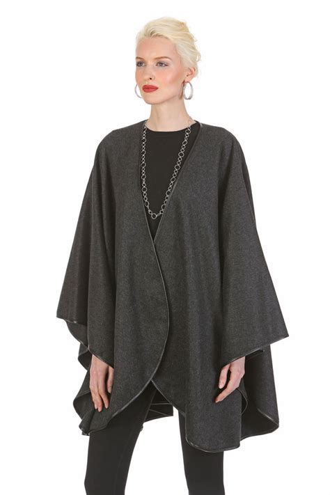 Cashmere Cape Charcoal Gray Leather Trimmed Easy And Elegant