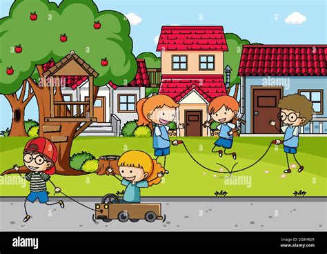 Playground Scene With Many Kids Illustration Stock Vector Image And Art