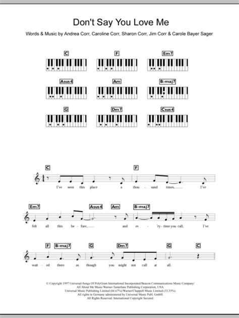 Don T Say You Love Me Partitions The Corrs Piano Accords Lyrics