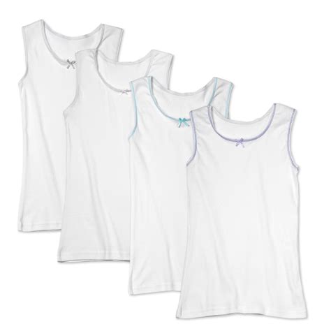 girls 100 cotton white scoop neck undershirt with colored trim 4 pack