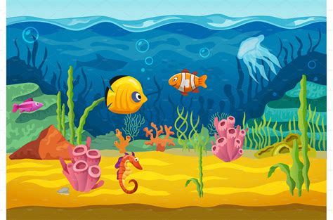 Sea Underwater Fishes Cartoon Animal Illustrations ~ Creative Market