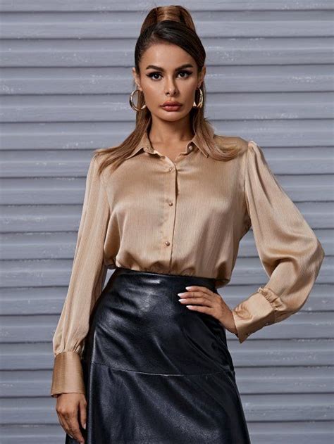 Pin By Greymoon00 On Blouse And Stocking Silksatin In 2021 Womens Silk Blouses Long Leather