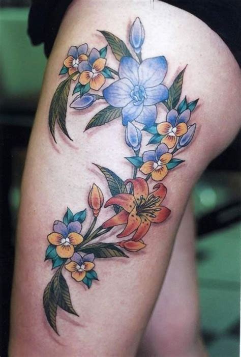 Beautiful Colorful Flower Tattoo For Girls On Thigh Tattooimagesbiz