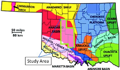Location Map Of Anadarko Basin Area On Map Of Oklahoma And Location Of