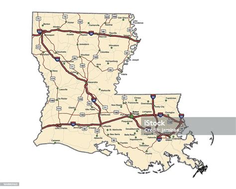 Louisiana Highway Map向量圖形及更多路易斯安那州圖片 路易斯安那州 地圖 行車地圖 Istock
