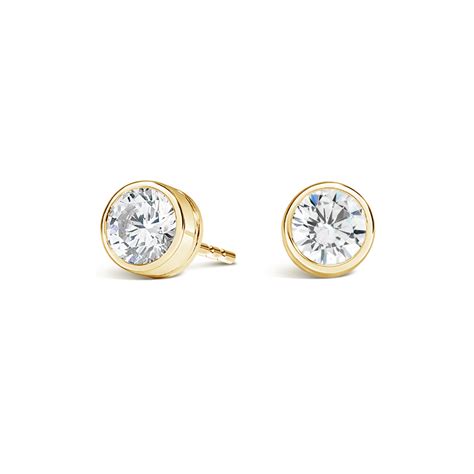 Bezel Set Round Diamond Stud Earrings In 18K Yellow Gold