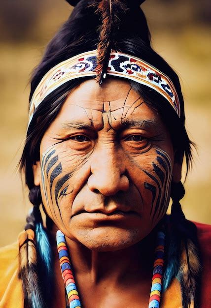 retrato de un chamán indio ficticio de la tribu india comanche un antiguo cazador indio foto