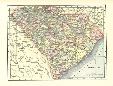 Printable Antique Map Of South Carolina Unique T Or Home Etsy