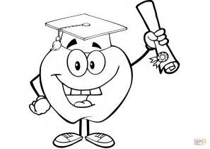 Happy Apple Graduate Holding A Diploma Coloring Page Free Printable