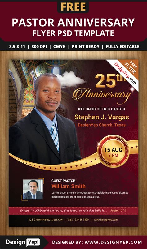 Pastor Anniversary Flyer Free Template Printable Templates