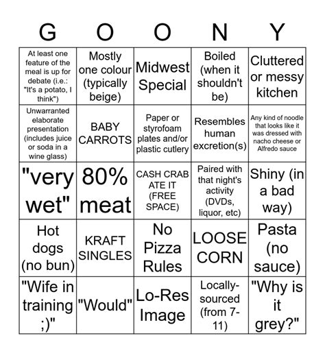 Anti Food Porn Bingo Card