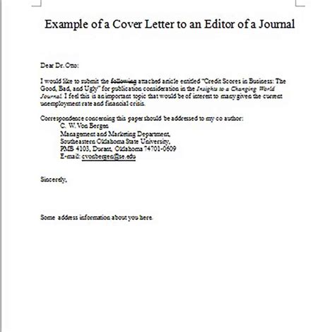 Sample Cover Letter To Journal Editor Sample Letter For Announcement