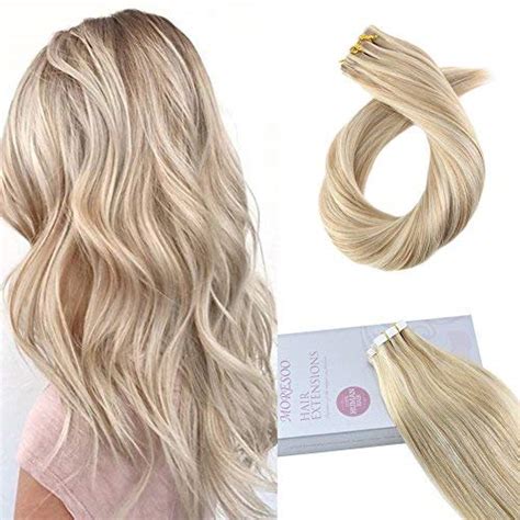 Moresoo 22 Inch Two Tone Colored Tape In Hair Bleach Blonde Color 613 Highlighted