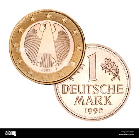 German 1 Euro Coin From 2002 And Pre Euro 1 Deutschmark Coin From 1990