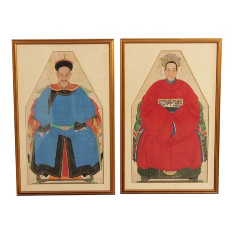 Antique Chinese Ancestral Watercolor Portraits A Pair Chairish