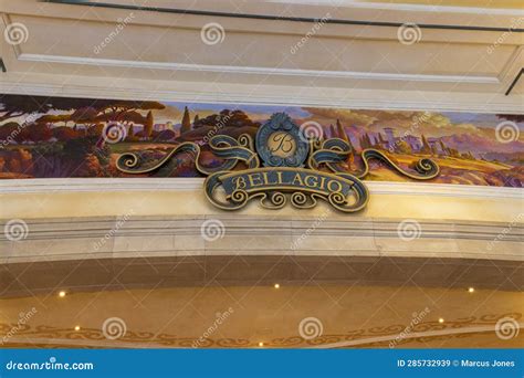 The Bellagio Hotel Sign With A Colorful Wall Mural In Nevada Las Vegas