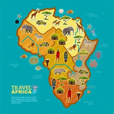 African Continent Poster Divided With Different Types Of Tourism