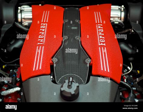 Ferrari 488 Gtb Engine Red V8 Turbo Stock Photo Alamy