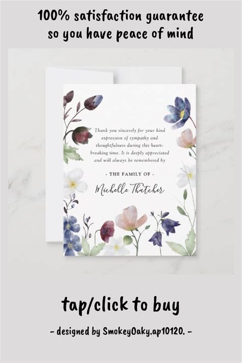 Botanical Watercolor Wildflower Funeral Thank You Card Tap To