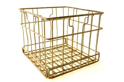 Vintage Metal Dairy Crate Wire Milk Crate Bottle Basket C1960s