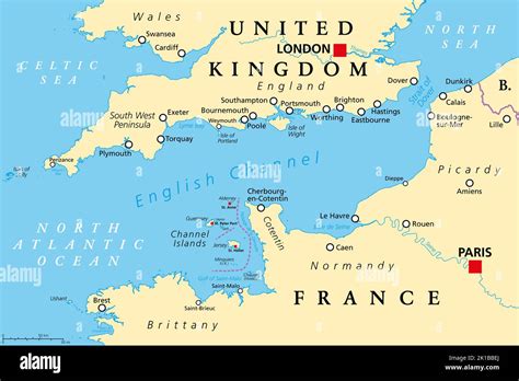 English Channel Political Map Also British Channel Arm Of Atlantic Ocean Separates Southern