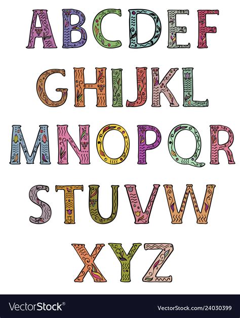 Alphabet Capital Letters Decorated With Colored Vector Image