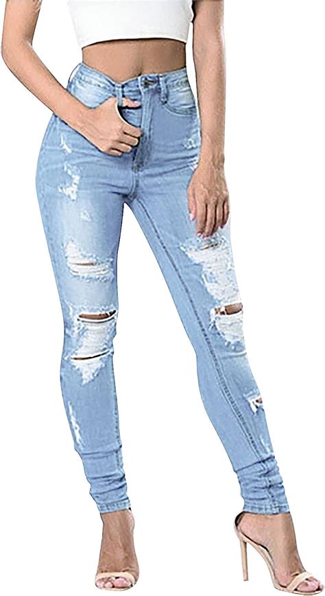 Tangtangyi Ripped Jeans Womens Sexy Print Ripped Jeans Plus Size Chic