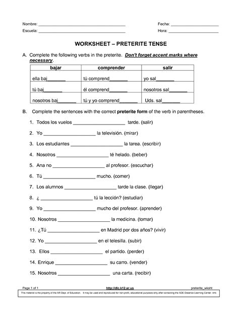 Preterite Regular Verbs Regular Verbs Verb Worksheets My XXX Hot Girl