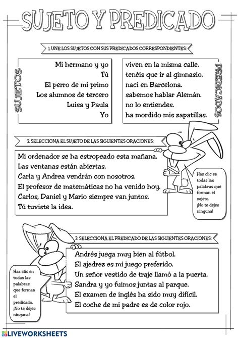 Sujeto Y Predicado Interactive Worksheet