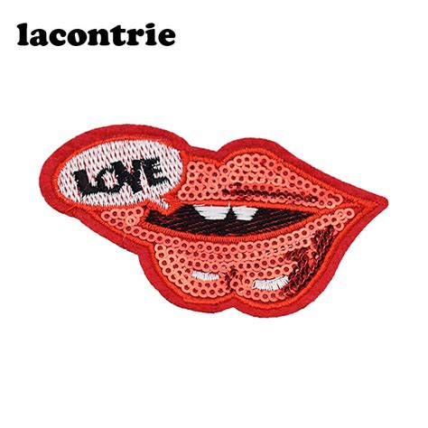Sequins Red Lips Patches For Clothing Iron On Patches Applique Parches