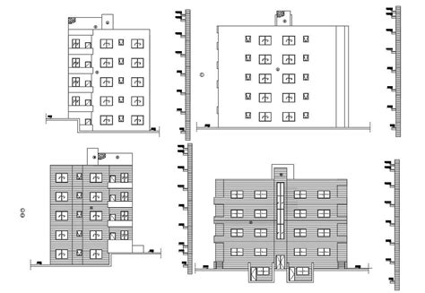 5 Storey Apartment Building Elevation Design With Dimension Cadbull