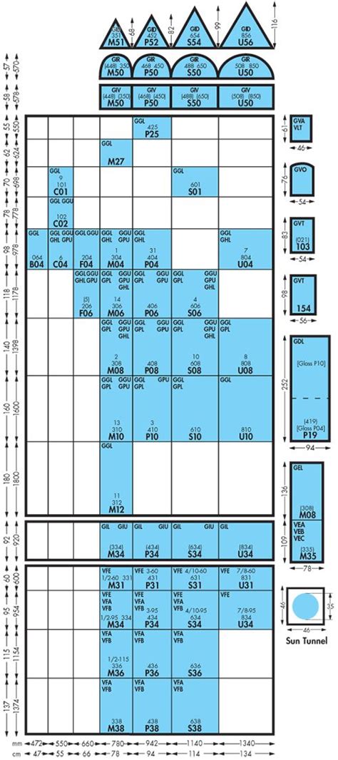 Velux Fixed Skylight Sizes Chart