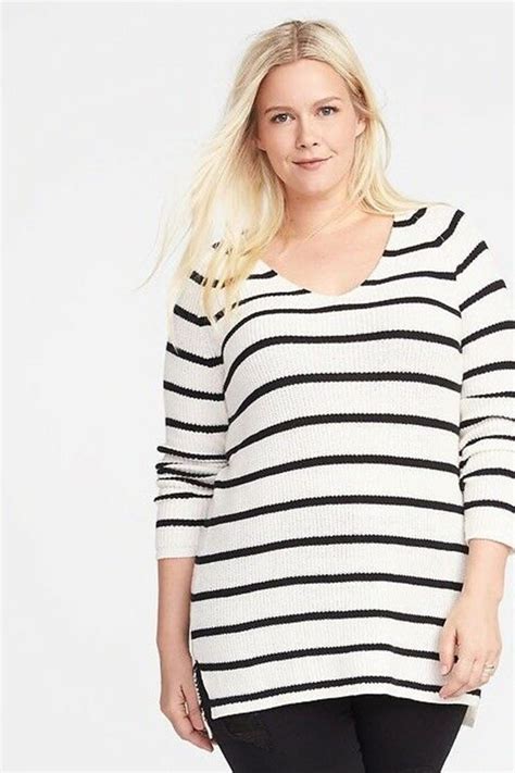 Nwt Old Navy Womens Knit Striped Plus Size Sweater Cream Black