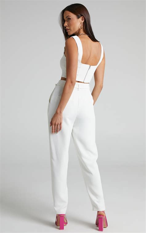 reyna two piece set crop top and tailored pants in white showpo usa
