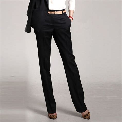 Office Ladies Career Pants Elegant Long Black Cotton Blend Casual Women