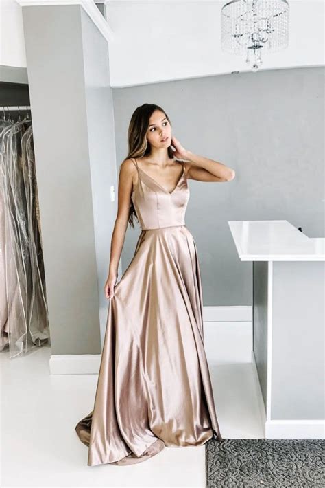 Champagne Satin Long Prom Dress Champagne Evening Dress Champagne