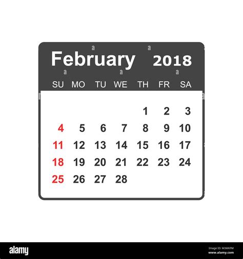 February 2018 Calendar Calendar Planner Design Template Week Starts
