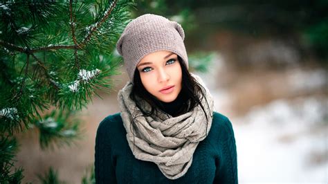Mature Woman In Winter Background