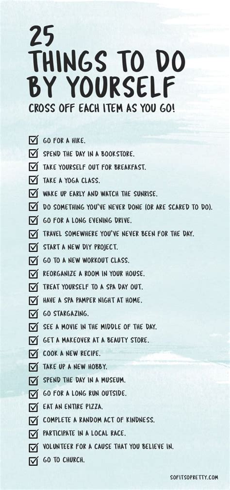 25 Things To Do By Yourself Printable Checklist Sofitsopretty A