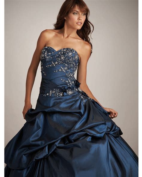 Navy Blue Ball Gown Strapless Sweetheart Lace Up Floor Length