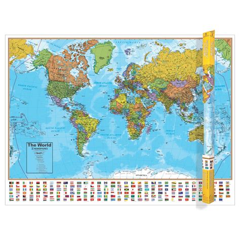 Hemispheres Blue Ocean World Wall Map Laminated Educational Poster My
