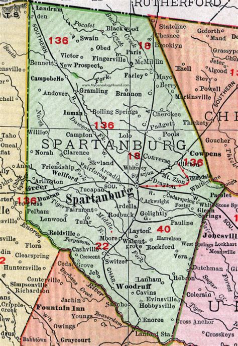 Spartanburg County South Carolina 1911 Map Rand Mcnally City Of