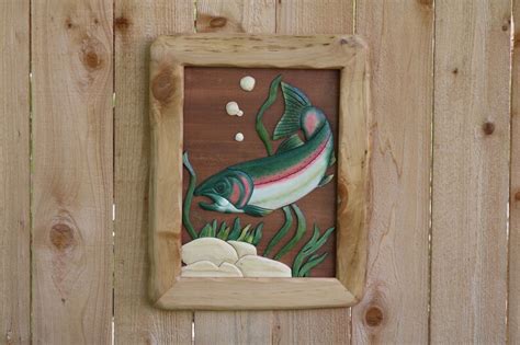 Swimming Rainbow Trout Intarsia Wood Wall Art Swimming Etsy