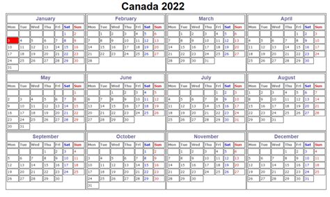 Free Printable Canada 2022 Calendar With Holidays Pdf