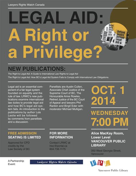 Legal Aid A Right Or A Privilege Event Poster — Lawyers Rights Watch Canada