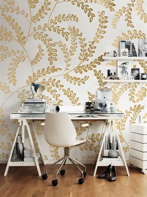 Gold Leaves Removable Wallpaper Gold Wall Mural Reusable Etsy