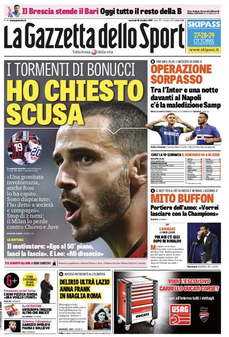 3 messaggi • pagina 1 di 1. Gazzetta dello Sport: prima pagina del 24 ottobre 2017