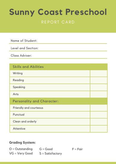 Character Report Card Template Templates Example Templates Example
